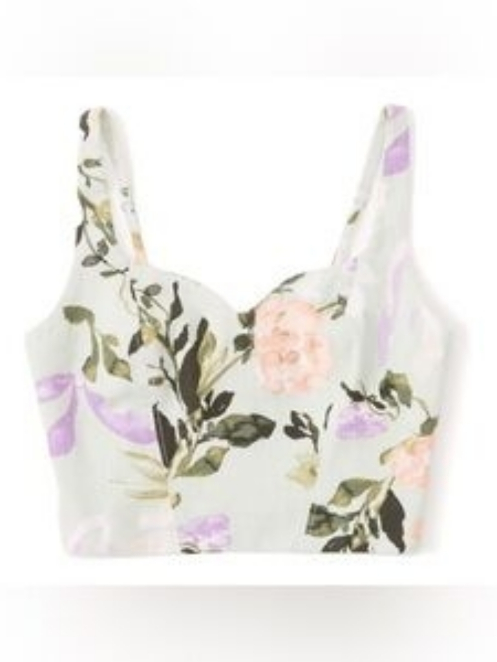 Abercrombie Green Floral Linen Blend Notch Neck Top XS